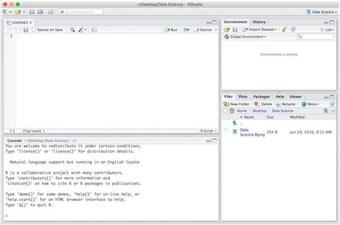 Figure 1-2 RStudio with a new R Script file Using R as a Calculator You - photo 2