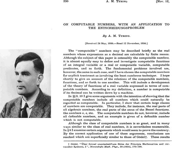 Fig 11 Alan Turing and the first page of his 1936 paper Definition 11 A - photo 1