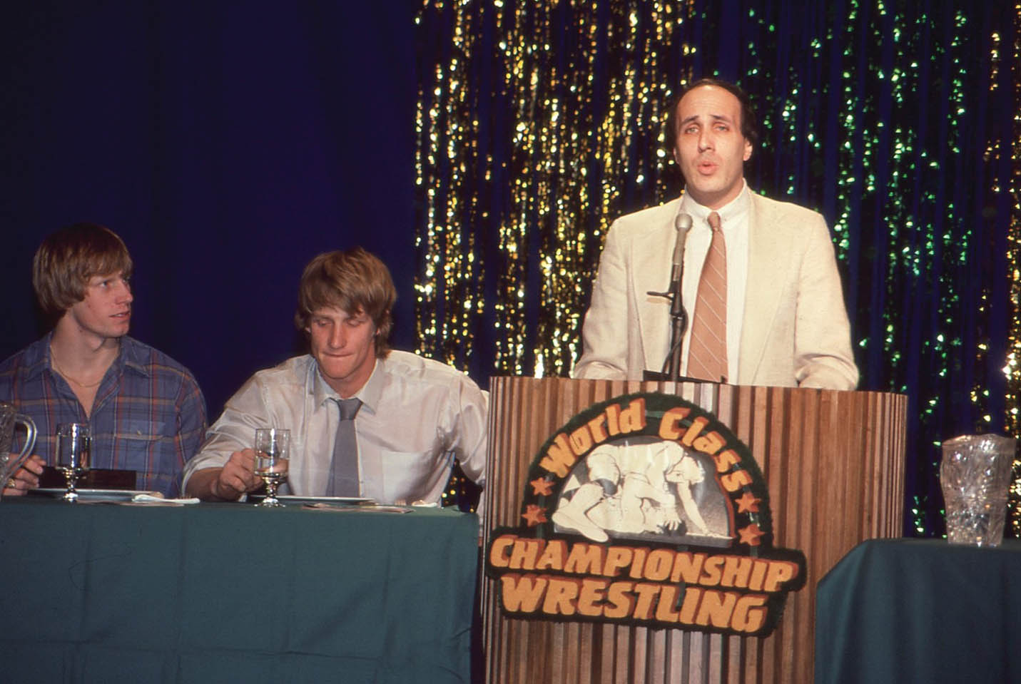 Mike far left and Kevin Von Erich listen to me speak at a World Class - photo 21