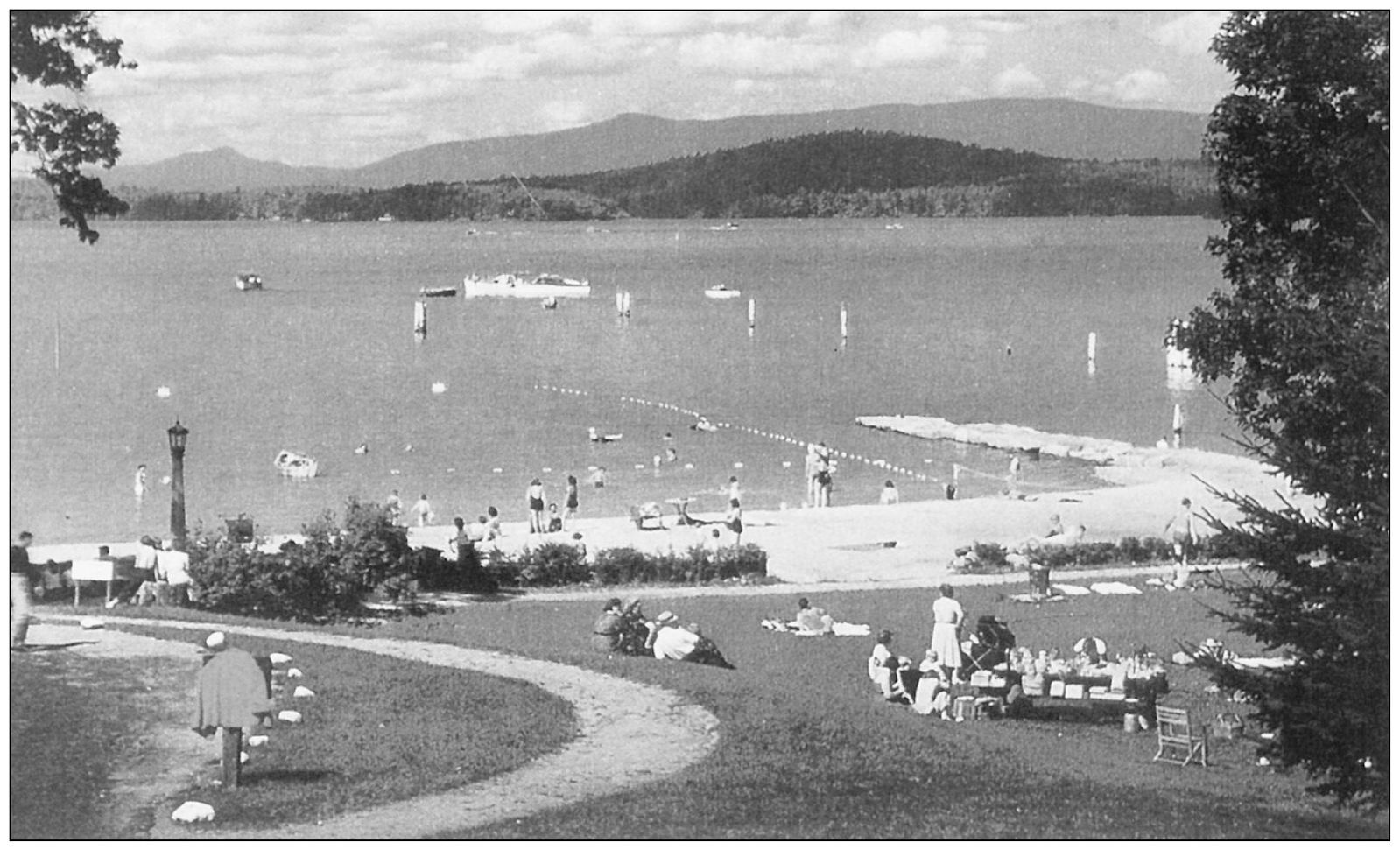 The Weirs Beach and picnic area next to the Endicott Rock Monument c 1950s - photo 12