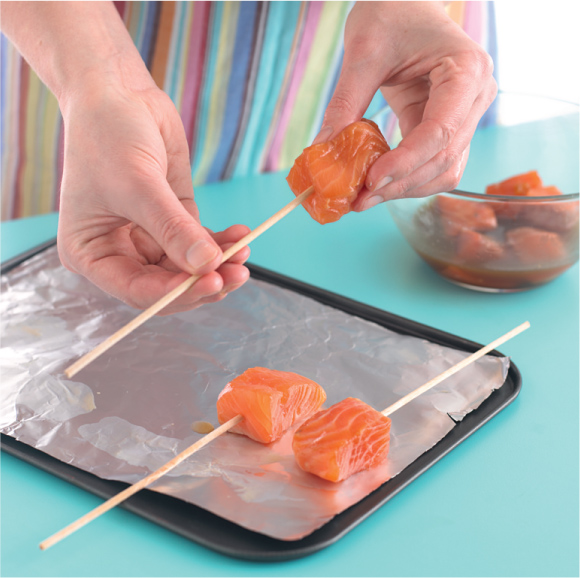 Toss the salmon in the glaze to coat then thread the pieces onto skewers Put - photo 10