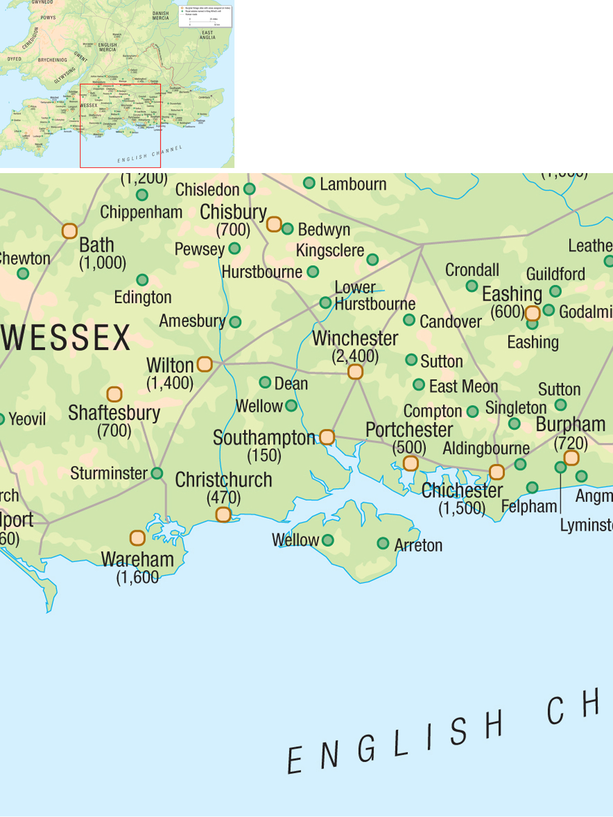 The kingdom of Wessex and its neighbours The map shows the 32 places which can - photo 6