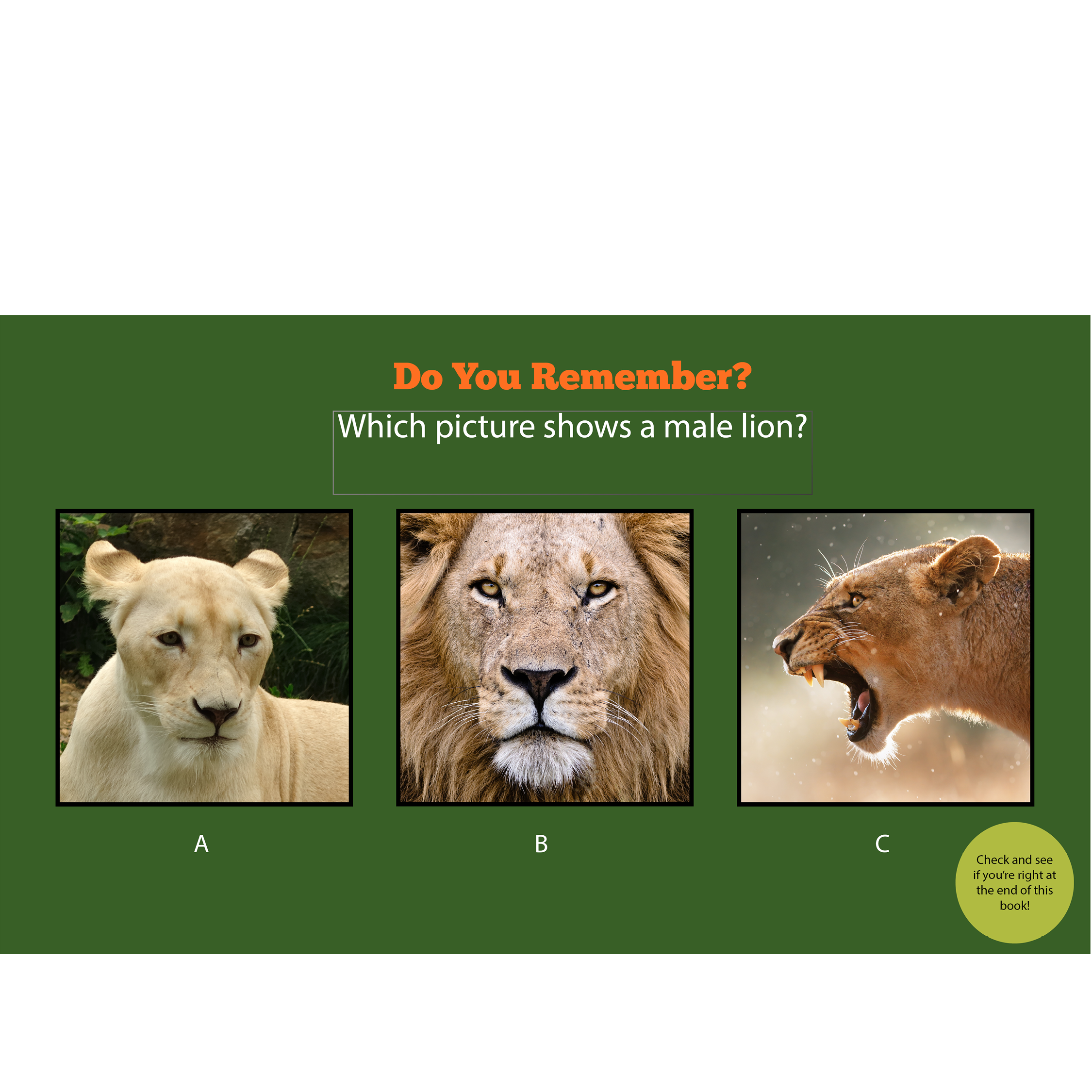 Do You Remember Which picture shows a male lion Check and see if youre right - photo 8