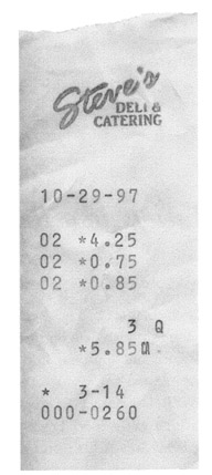 A receipt for the purchase of a tuna-fish sandwich a bag of chips and a - photo 1