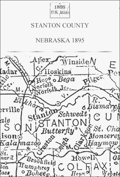 This 1895 map of Stanton County indicates the outline of the county boundaries - photo 1