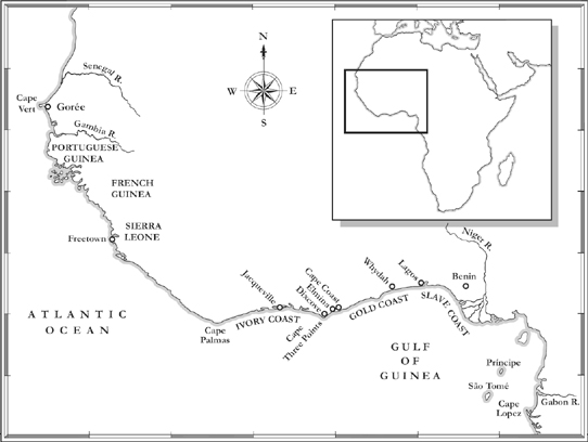 Map of the coast of West Africa showing the harbours and trading posts visited - photo 6