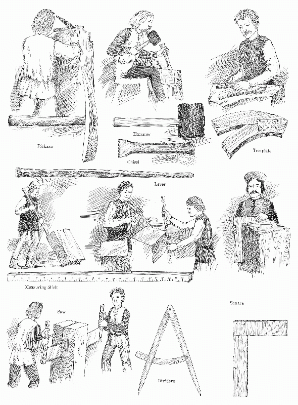 Pickaxe Hammer Chisel Template Lever Measuring Stick Saw Dividers Square Brace - photo 9