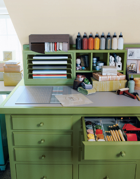 Lacquered wooden cubbyholes provide storage space for many supplies in Marthas - photo 7