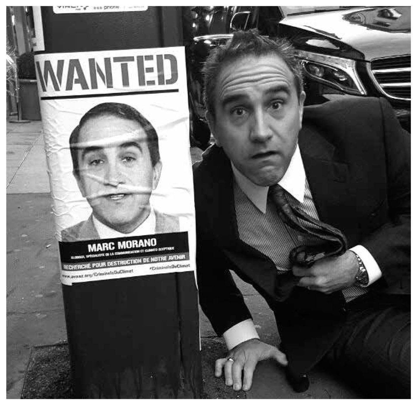 Wanted poster of Marc Morano outside the 2015 UN climate summit in Paris - photo 9