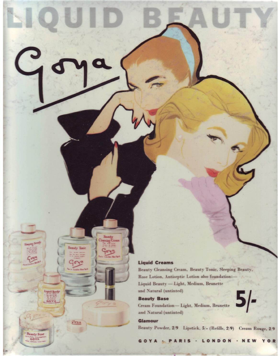 Goya Liquid Beauty tin advertising sign 1950s Perfect packaging - photo 5