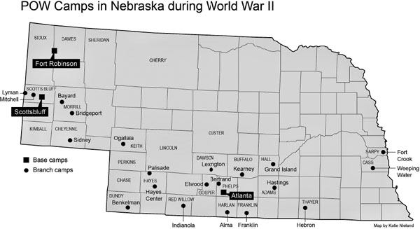 This map shows the locations of POW camps in Nebraska during World War II Map - photo 3