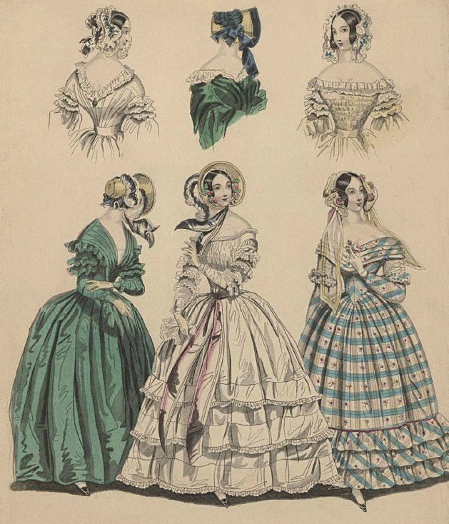 Dresses of the early 1840s had low set shoulders and long tight-fitting - photo 3