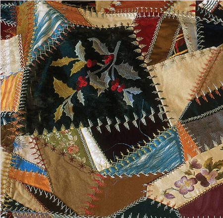 This vintage crazy quilt features beautiful motif embroideries Detail Museum - photo 4