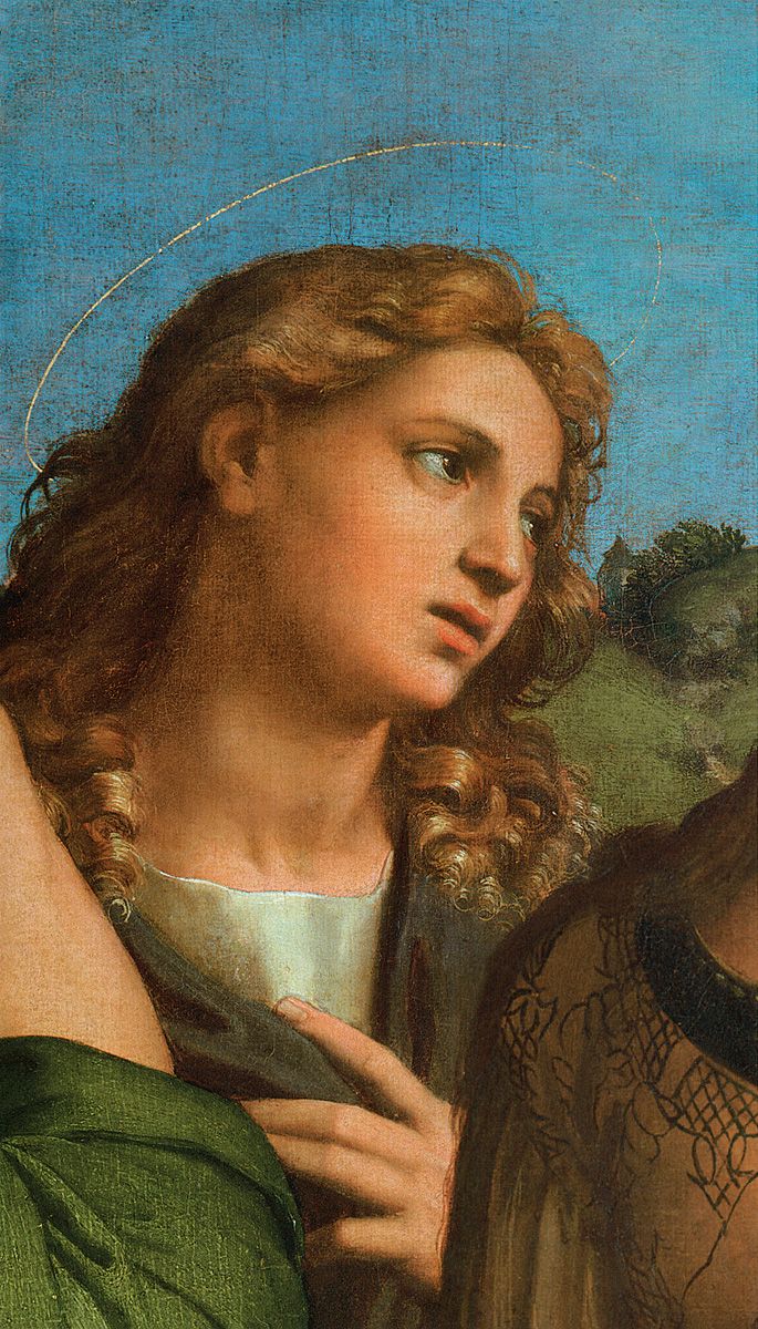 St John the Evangelist detail from St Cecilia 1513 Oil on wood transferred - photo 3