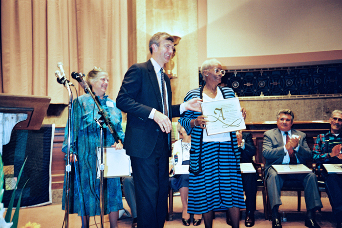 NEA Chairman John Frohnmayer presents certificate to quilter Arbie Williams at - photo 11