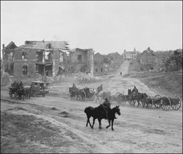 Horse transport moving through the ruins of Bourlon October 1918 - photo 2