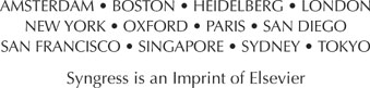 Table of Contents Copyright Syngress is an imprint of Elsevier 225 Wyman - photo 3