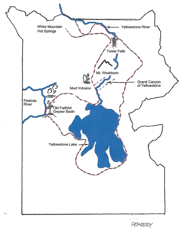 The red dotted line represents the Hayden Expeditions route through Yellowstone - photo 3