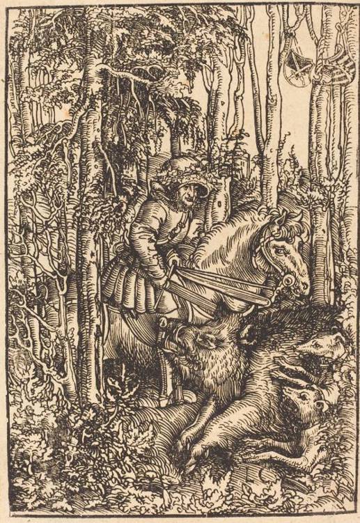 Hunter on Horseback Hunting a Wild Boar 1506 Woodcut Detail Detail - photo 42