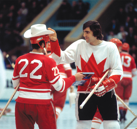 Guy Lapointe presents right Vyacheslav Anisin with a white Stetson during - photo 6