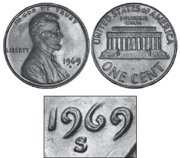 This 1969-S Lincoln cent doubled die obverse was discovered in a wrapped roll - photo 3