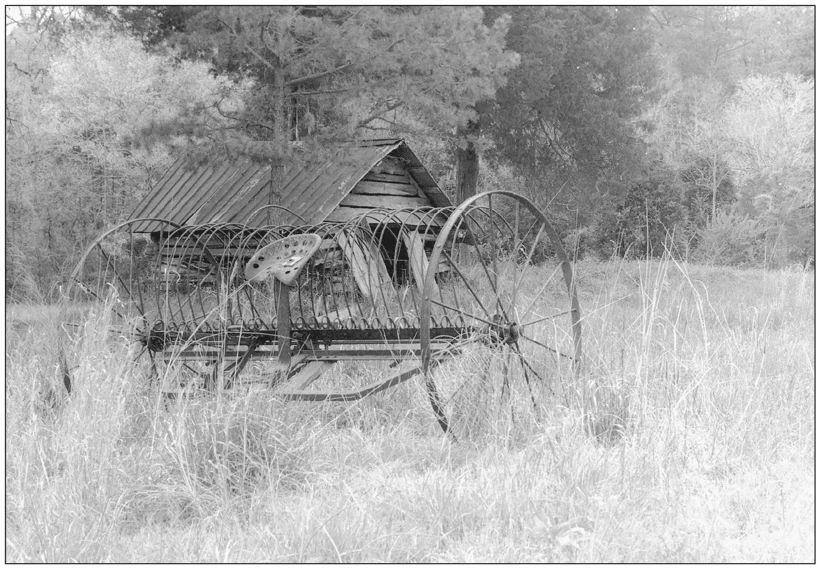 A hay rake sits idle until harvest The boots represent the end of a - photo 4