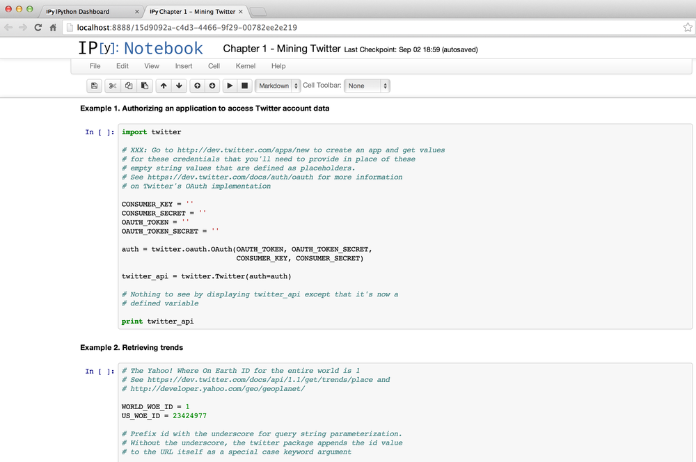 Figure 2 Overview of IPython Notebook the Chapter 1-Mining Twitter notebook - photo 3