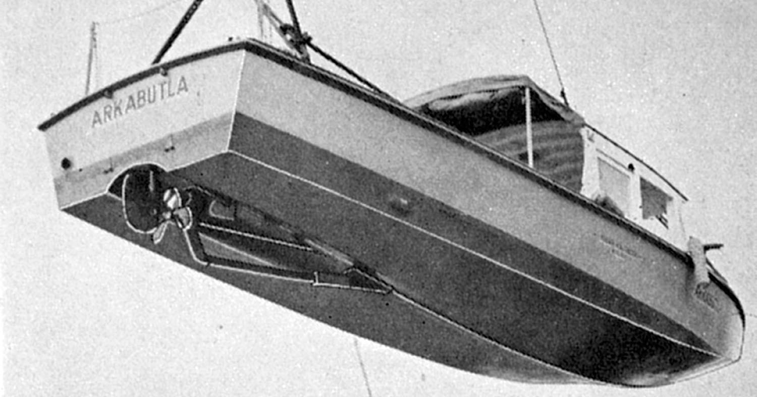 Bottom view of a Eureka boat showing a single screw tunnel flanking rudder - photo 10