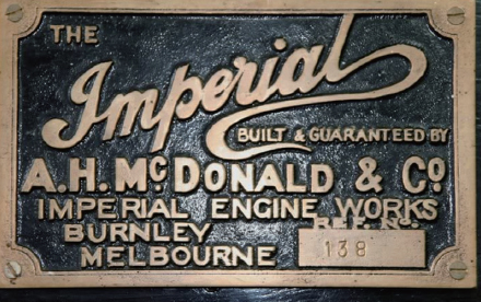 Makers brass plate from a Model EB Imperial Tractor number 138 that is at the - photo 8