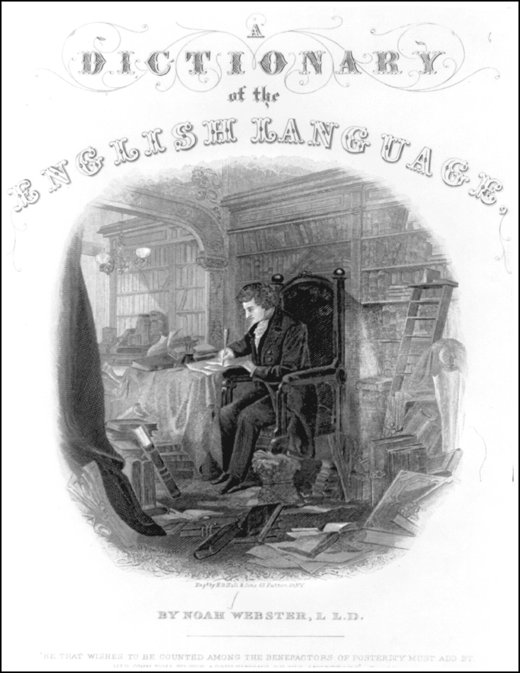 Noah Webster sits at a table surrounded by his beloved books in this - photo 2