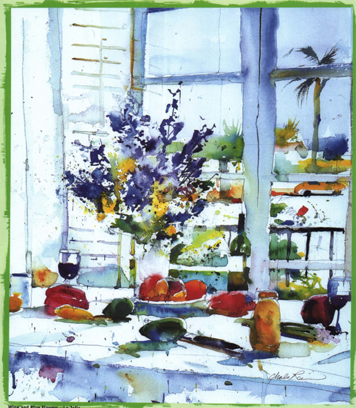 Wine and Blue FlowersLa Jolla Watercolor on Fabriano Artistico Rough 140-lb - photo 1