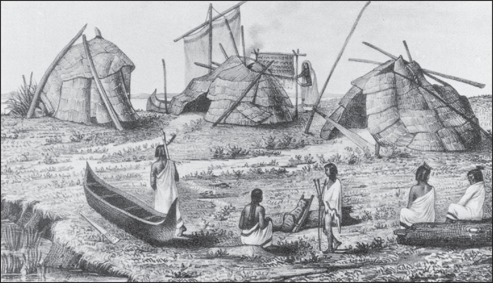 In this image is an engraving of a Menominee village made in 1838 The wigwams - photo 7