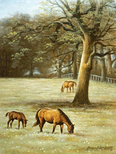 THE DANDELION FIELD acrylic on panel 16 12 41cm 30cm FRIENDLY FOALS pencil - photo 4