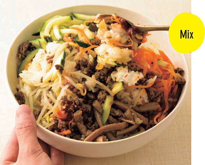 Mix these foods Bibimbap Rice Bowls Topped with Vegetables and Meat Muchim - photo 8