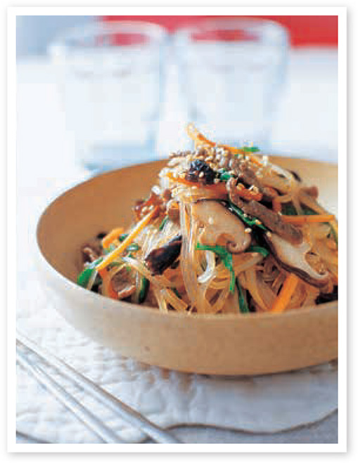 Japchae Glass Noodles with Fresh Vegetables Three-color Namul Salad - photo 15