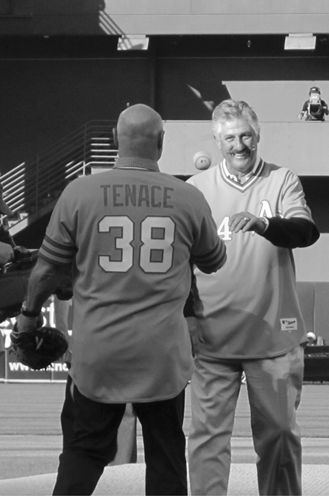 Rollie Fingers throwing out the first pitch to Gene Tenace in April 2012 AUTHOR - photo 3