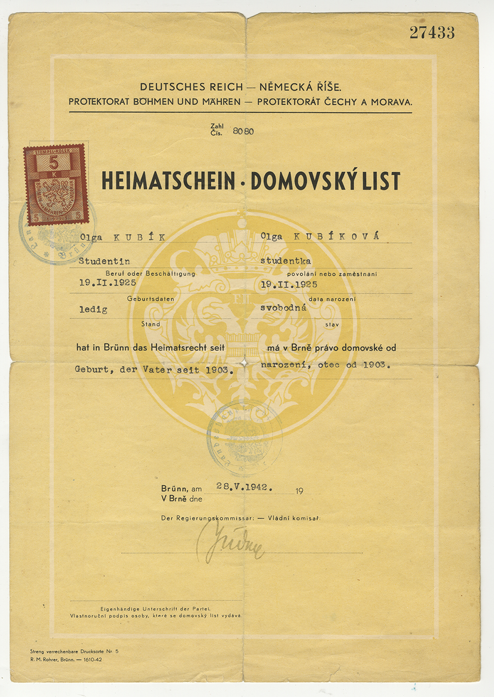 The German Reichs document giving my seventeen-year-old mother permission to - photo 8