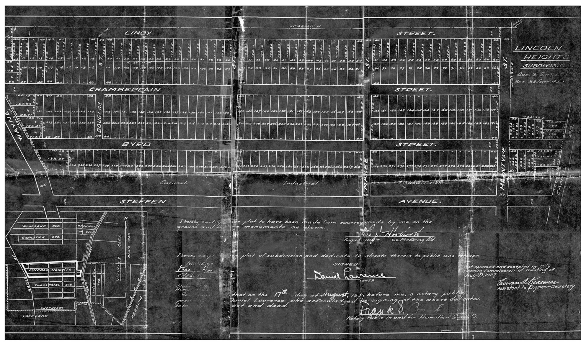 This is a platted map of the Lincoln Heights Subdivision dated August 29 1927 - photo 4