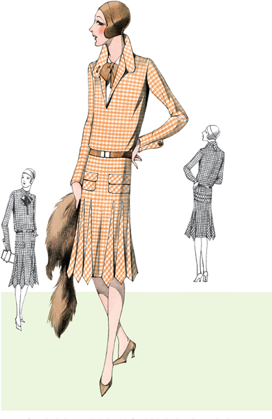 Smart frock of pepita checked wool Simple belted style with pointed godets - photo 5