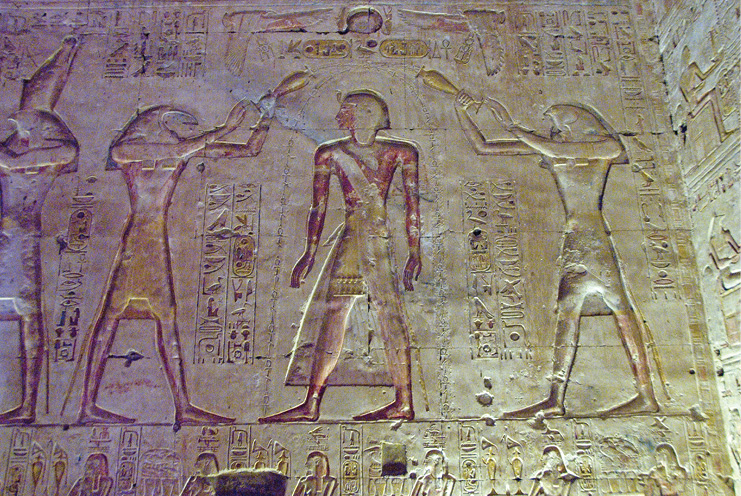 Bas relief in the memorial temple of the pharaoh Seti I in Abydos Upper - photo 8