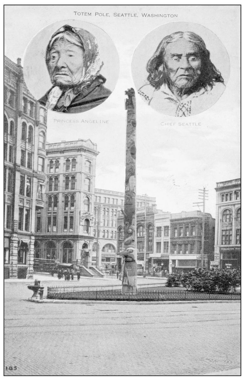 PIONEER SQUARE TOTEM POLE C 1909 This image has Chief Seattle and Princess - photo 7