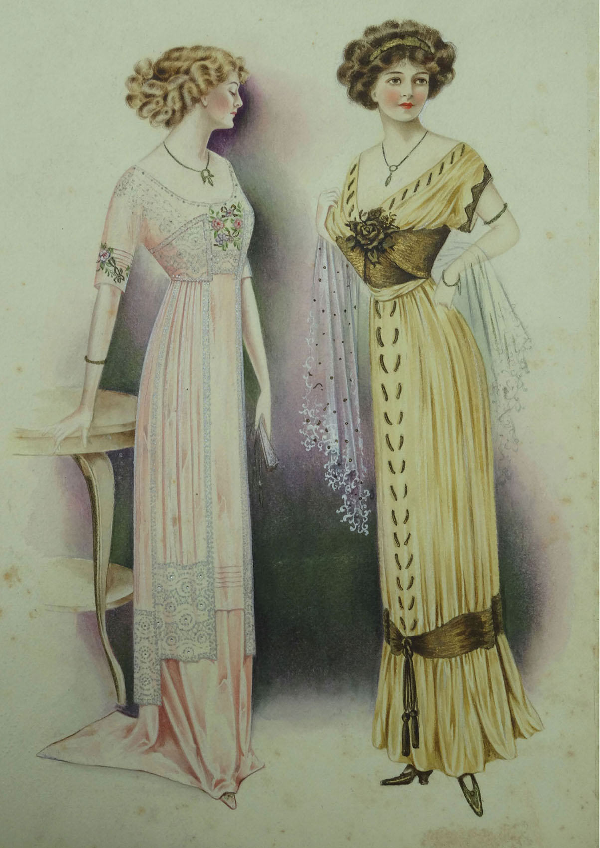 Two fashionable evening gowns in pastel shades sketched by fashion illustrator - photo 4