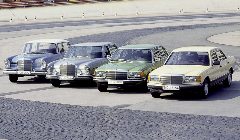 This was how Mercedes saw the S-Class lineage in 1980 Far left is a Fintail - photo 1