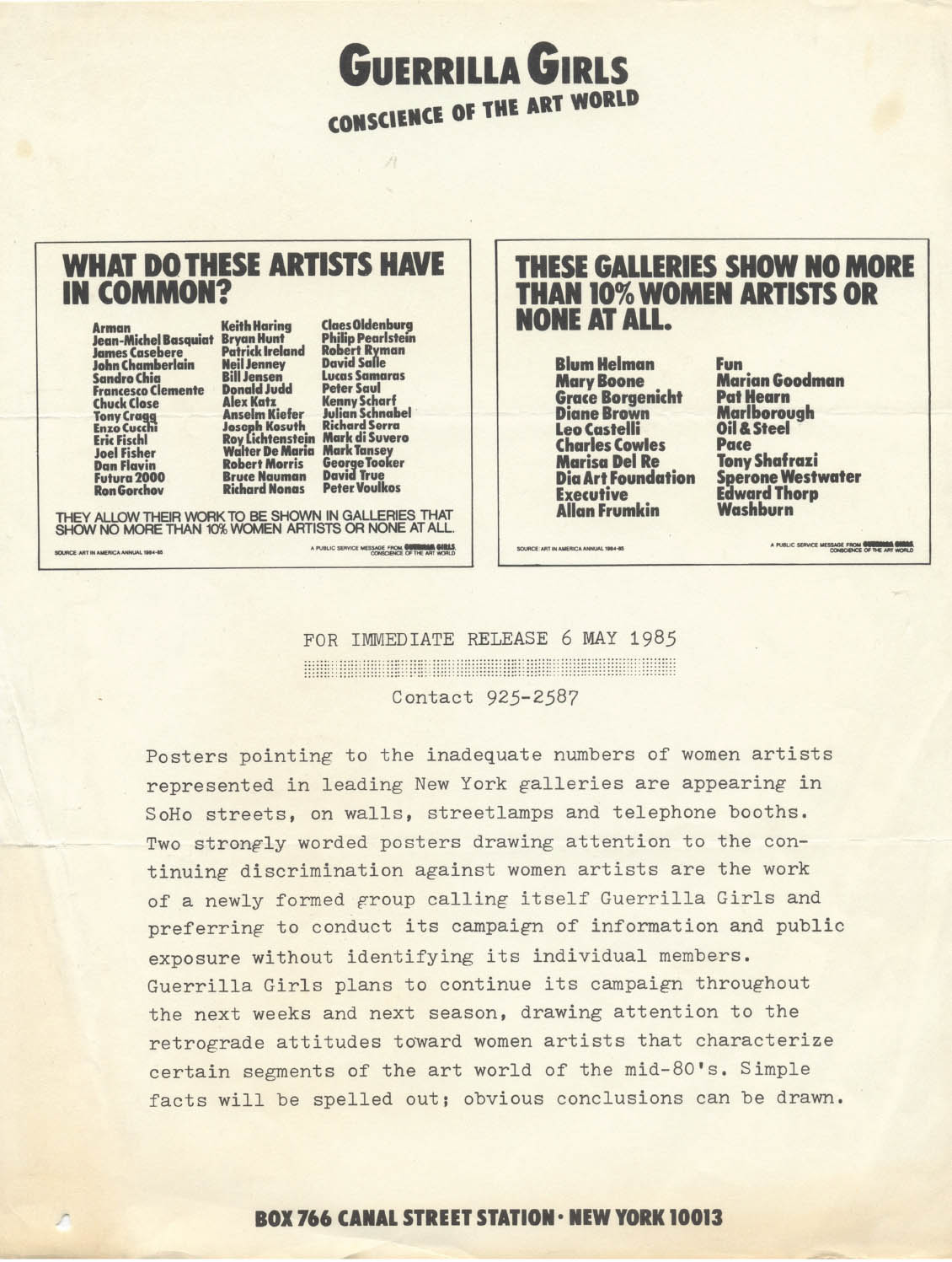 Press release for the first two Guerrilla Girls posters 1985 The powers - photo 7