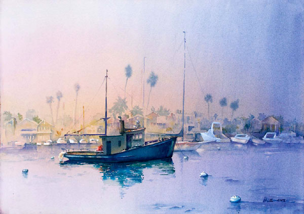 RANDY HALE HARBOR LIGHT NEWPORT BEACH WATERCOLOR CHRIS UNWIN - photo 3