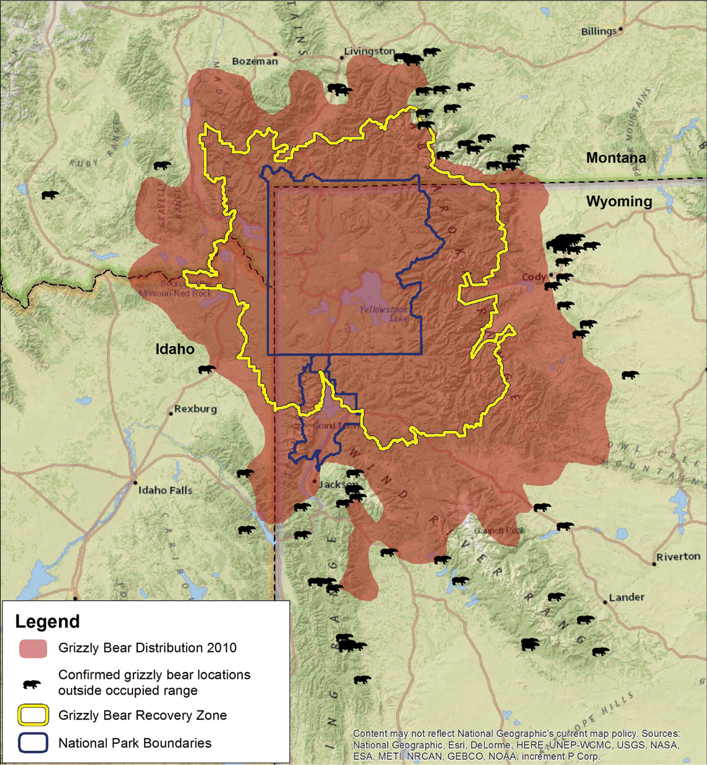 Grizzly bear distribution and confirmed locations outside occupied range in the - photo 7