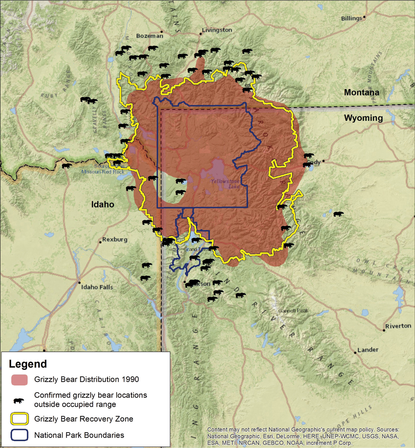 Grizzly bear distribution and confirmed locations outside occupied range in the - photo 5