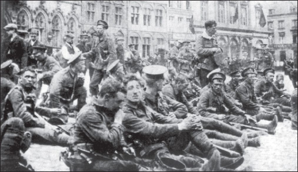 British troops from 4th Royal Fusiliers resting in the square at Mons 22nd - photo 1