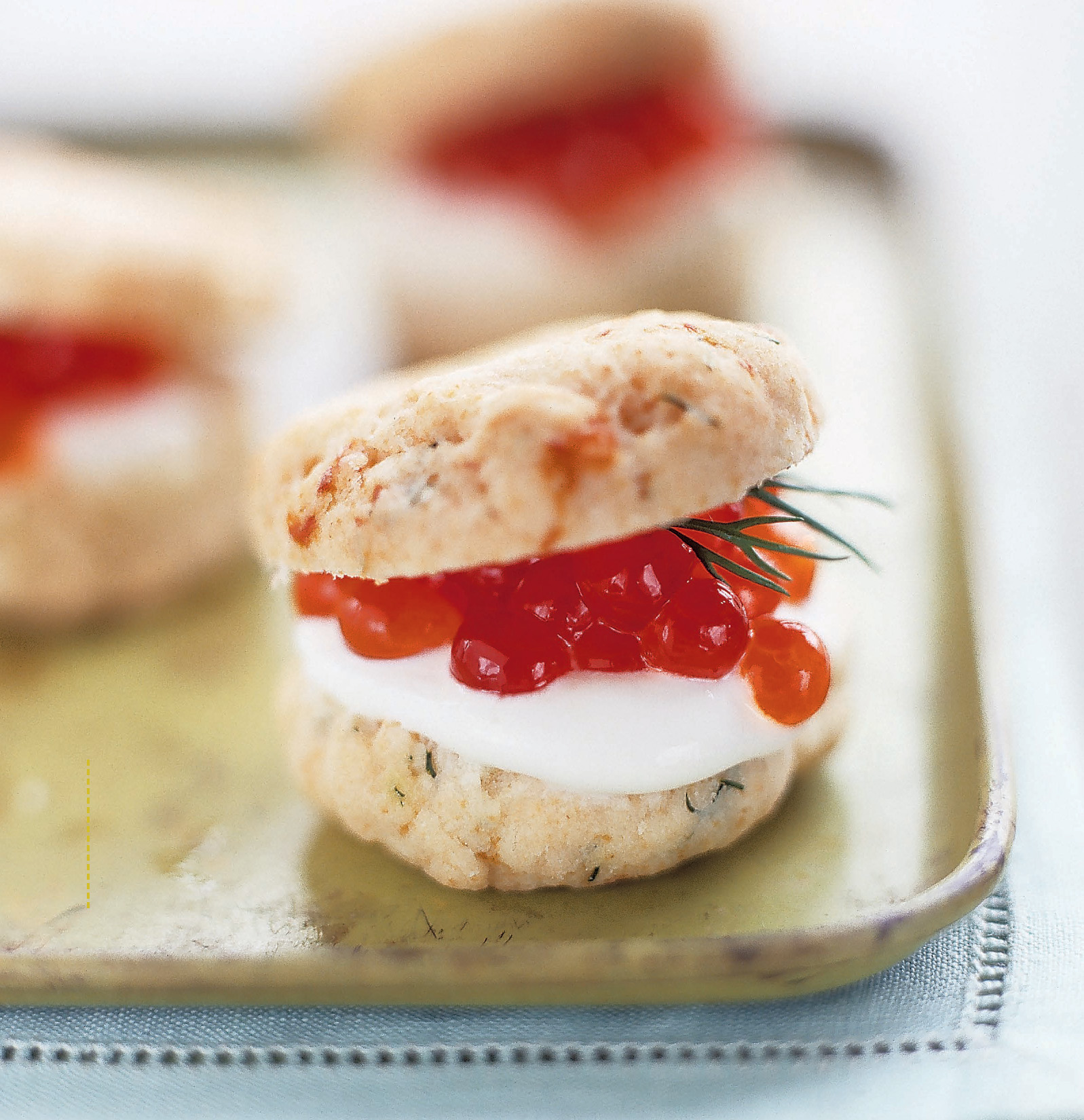 Smoked Salmon and Dill Biscuits with Salmon Caviar Texas Chili on Jalapeo - photo 2