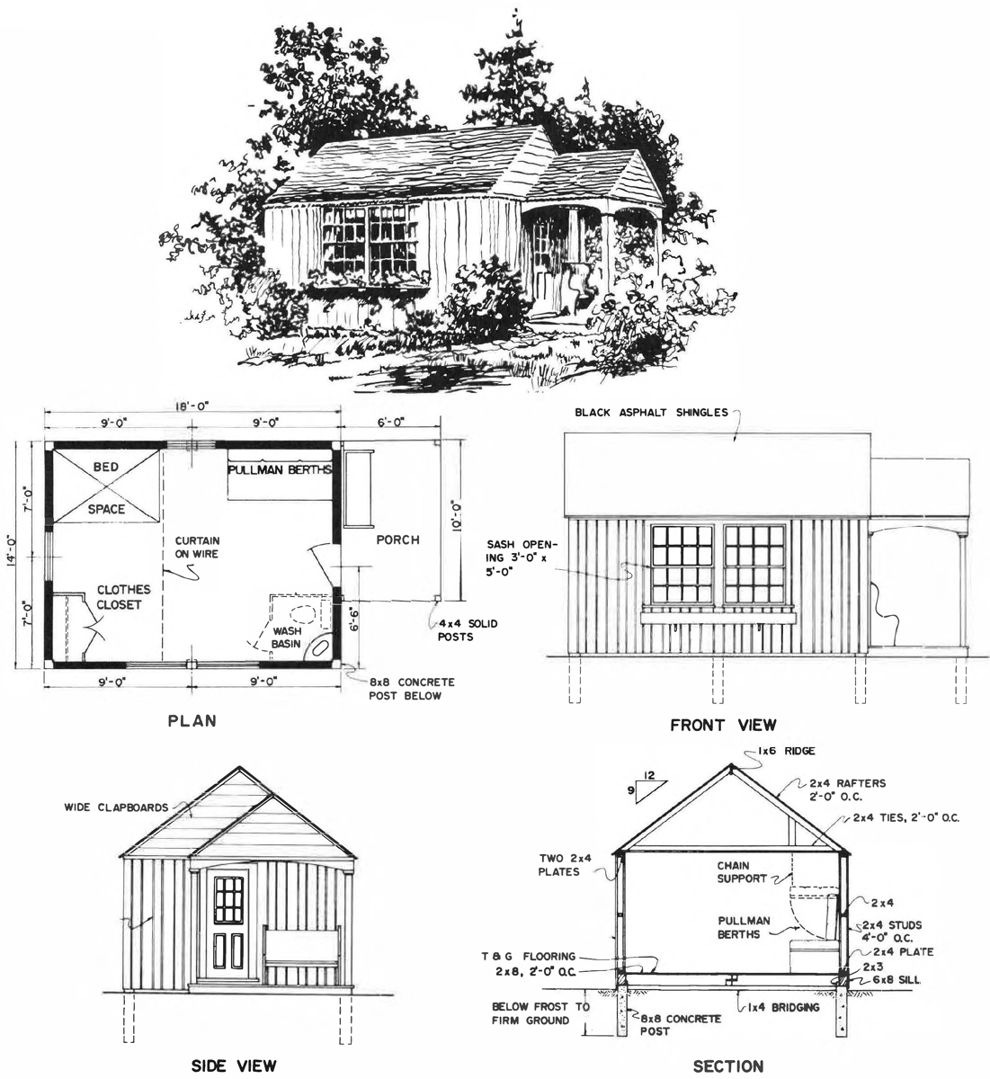 CABIN PLAN NO 5928 The basic floor plan for this frame cabin is 24 by 24 - photo 7